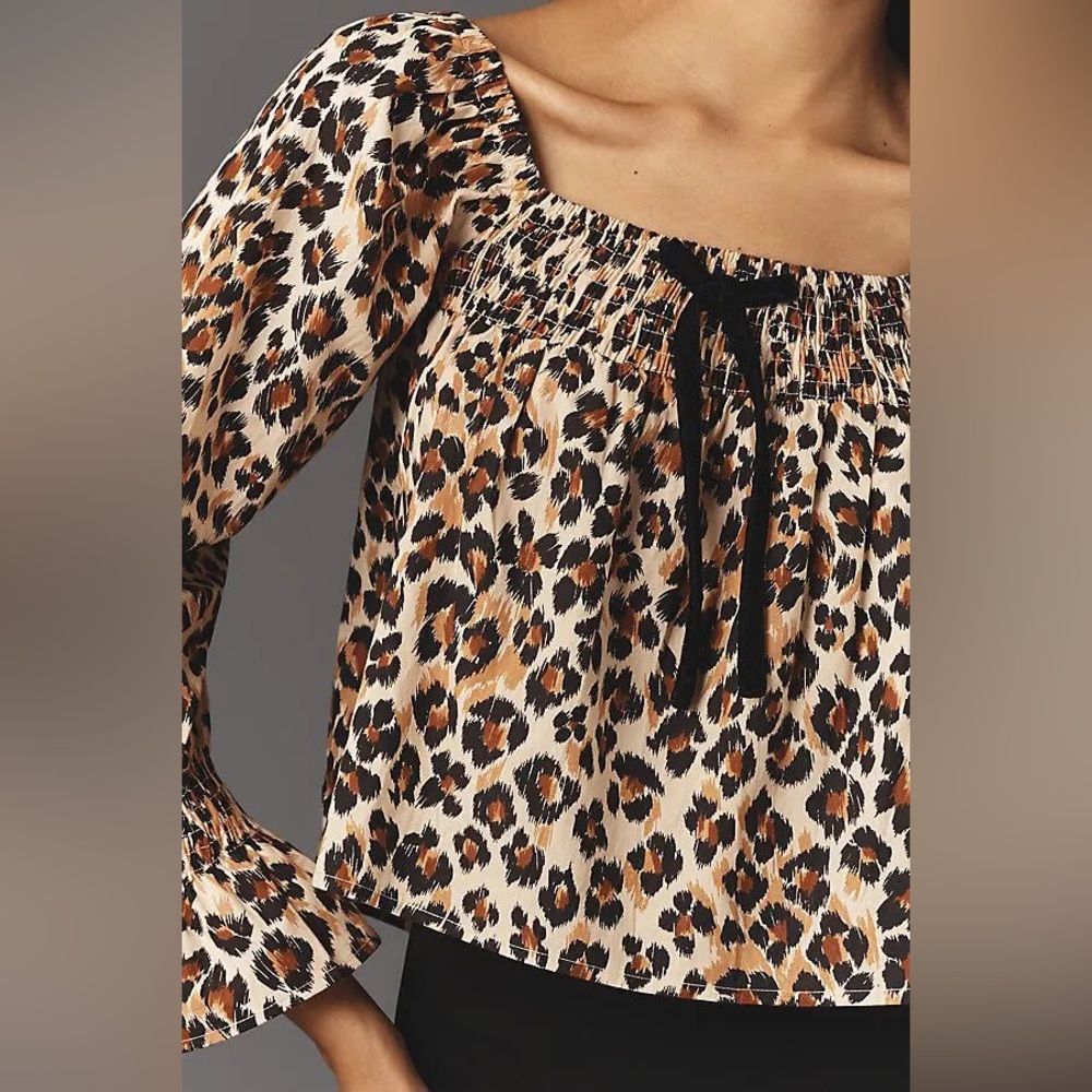 NWT Anthro x Mille Leopard Print Long Sleeve Jessie Top Size XS - Picture 2 of 11